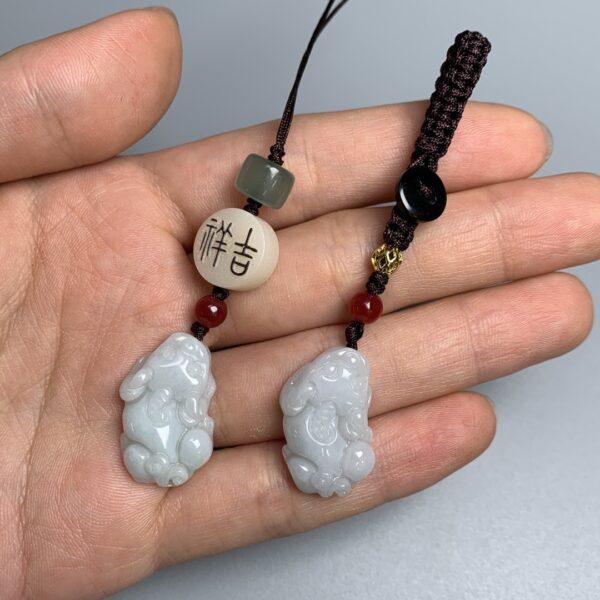 nice pixiu beast animal shape white jadeite key chain, jade mobile phone chain - Image 3