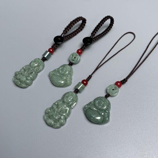 Guanyin Bodhisattva and Maitreya Buddha shape oily green jadeite key chain, jade mobile phone chain - Image 4