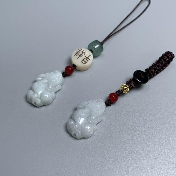 nice pixiu beast animal shape white jadeite key chain, jade mobile phone chain - Image 4
