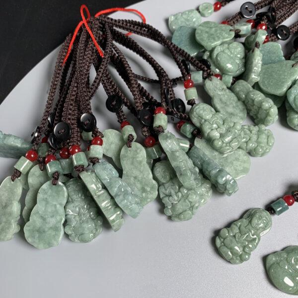 Guanyin Bodhisattva and Maitreya Buddha shape oily green jadeite key chain, jade mobile phone chain - Image 6