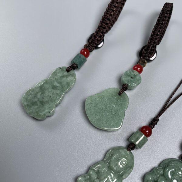 Guanyin Bodhisattva and Maitreya Buddha shape oily green jadeite key chain, jade mobile phone chain - Image 7