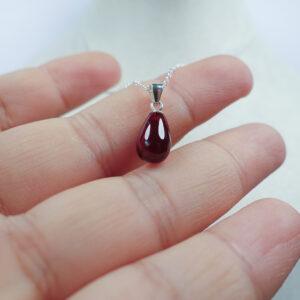 garnet necklace, droplet necklace, teardrop pendant necklace, sterling silver necklace, gemstone necklace, diy necklace
