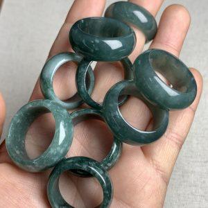 Natural Type A Guatemalan Blue Jadeite Wide Ring with Floating Flower Pattern